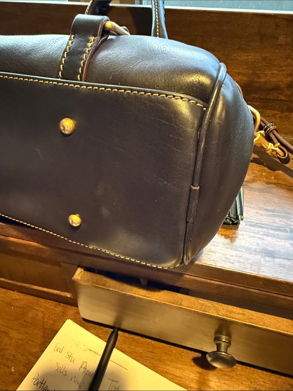 Dooney & Bourke Navy Leather Satchel with Red and Green Zipper Trim - Picture 5 of 7